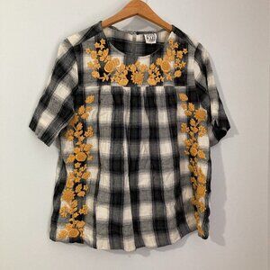 Sister Mary Women Size M Floral Blouse Embroidered Boho Western Loose Cotton